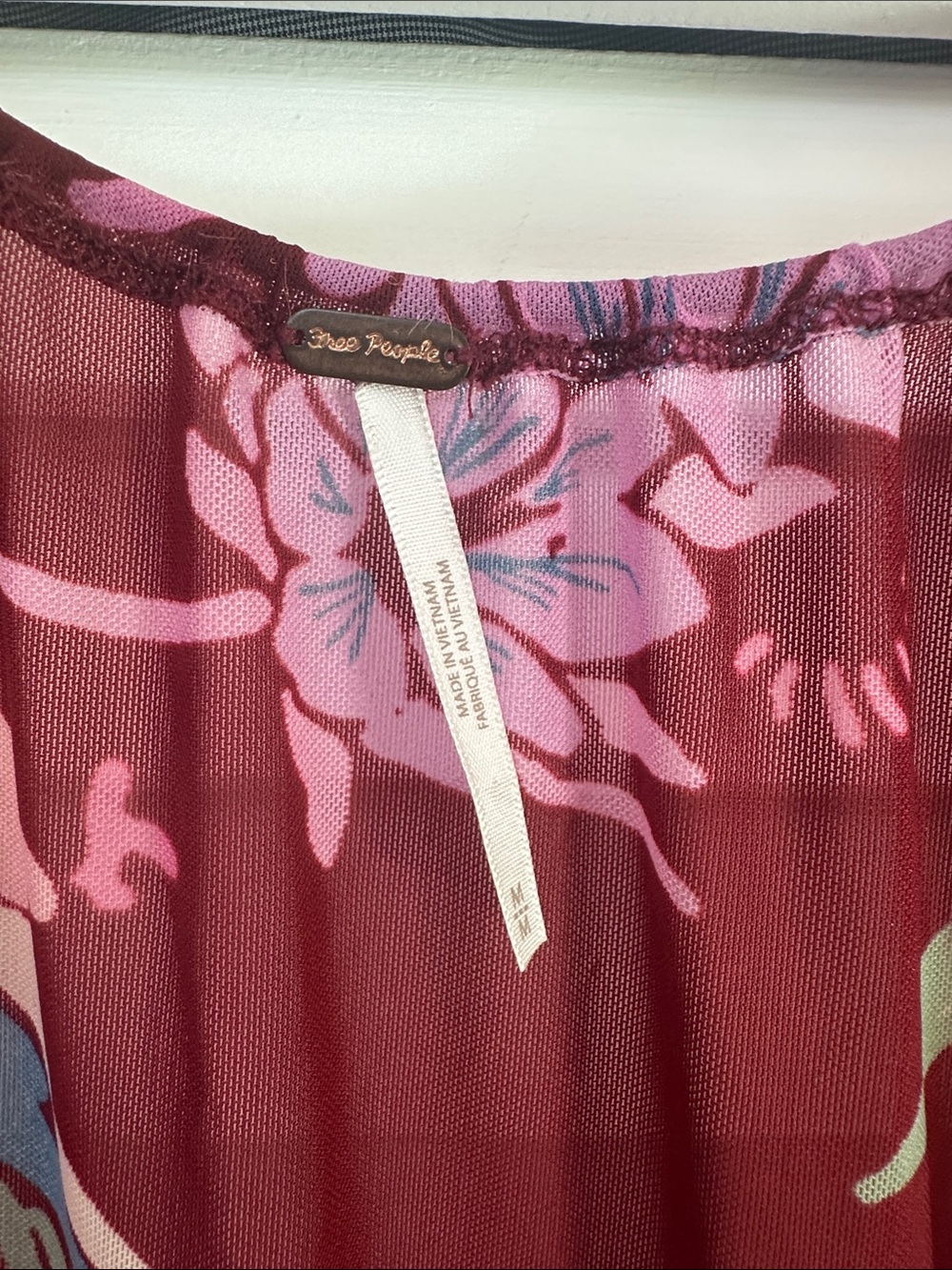 Free People Burgundy Sheer Floral Tie-Front Blouse - Picture 2 of 5